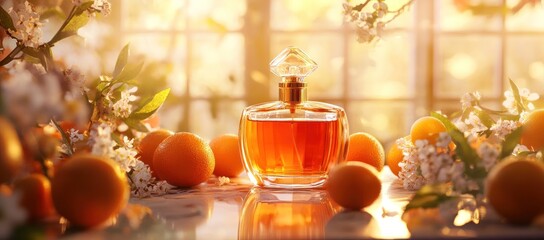 Elegant perfume bottle with citrus and floral notes evoking fresh springtime scents