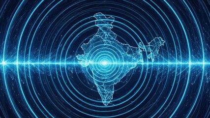 Digital Map of India with Radiating Waves Visualization for Data Analysis and Geographic Representation