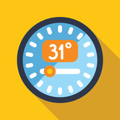 Digital thermostat icon displaying a high temperature setting for climate control