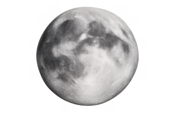 Full moon showing visible craters and lunar surface texture, isolated on a transparent background for space and astronomy themes