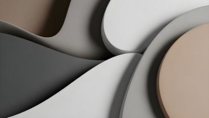 3D Abstract Layered Shapes Background with Smooth Curves in Neutral Tones