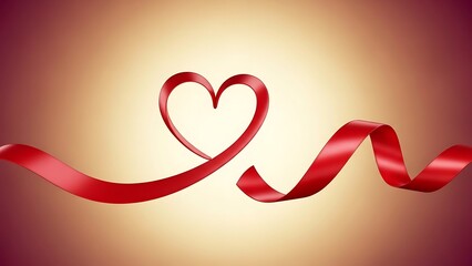 Red ribbon forming heart shape on gradient background
