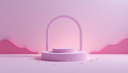 Minimalist Pink Display Podium with Arch for Product Presentation and Photo Shoots