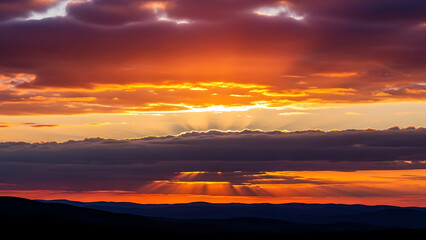 Dramatic Sunset Clouds with Vibrant Orange, Pink and Purple Sky in Cinematic Evening Light