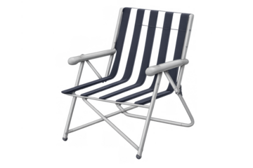 Portable folding beach chair with armrests, a comfortable outdoor furniture for summer holiday relaxation on transparent background