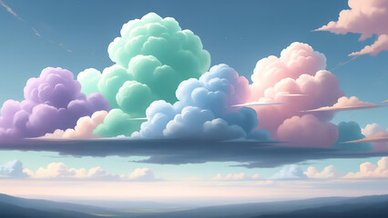 Dreamy Surreal Fantasy Sky with Oversized Cotton Clouds in Soft Pastel Glow