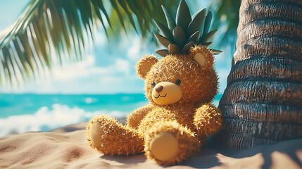 Fototapeta premium A teddy bear shaped like a pineapple lounging under a palm tree 
