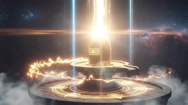 Shivling spiritual animation for Maha Shivratri festival with glowing Shiva lingam divine energy meditation Hindu devotion worship cosmic scene
