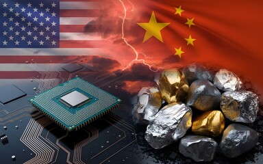 Geopolitical Crossroads: An evocative illustration that presents a thought-provoking visual representation of the complexities of international trade. It is a symbol of technological advancement. 