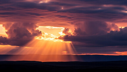 Dramatic Sunset Clouds with Vibrant Orange, Pink and Purple Sky in Cinematic Evening Light