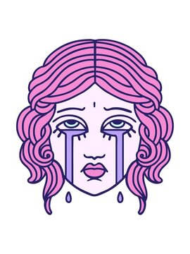 power up animation of tattoo in traditional style of female face crying