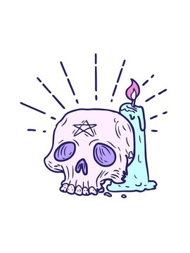 spinning motion animation of illustration of a traditional tattoo style spooky skull and candle