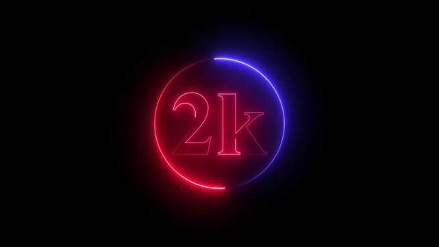 Glowing Neon 2K Text with Red and Blue on Black Background. neon glowing text animation