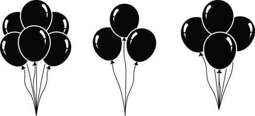 Black balloon silhouette set, party decoration icons for celebration birthday event festival vector illustration isolated on white background design collection © Mukta