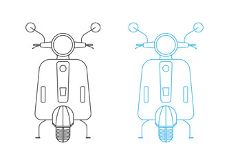 Scooter Front View Outline Vector with Black and Blue Color Variations on Transparent Background