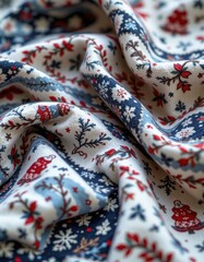 Festive Fabric: A Close-Up of Winter Holiday Patterns with Soft Lighting and Copy Space, Ideal for Seasonal Projects and Designs (High Resolution)