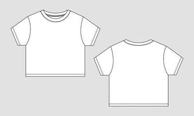 T shirt technical drawing fashion flat sketch vector illustration template for kids