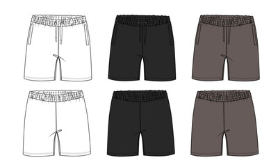 Men's Casual Drawstring Shorts Flat Sketch Pack