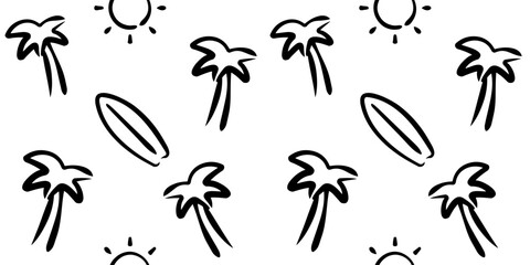 Tropical Summer Fun Sketch seamless Pattern background 