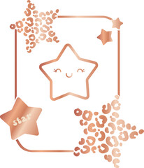 Cute Rose Gold Stars with Leopard Print Accents and Frame
