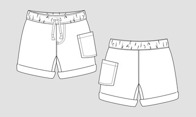 Sweat shorts pant technical drawing fashion flat sketch vector illustration template for baby boys