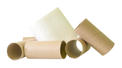 Tissue paper roll or toilet paper roll with cores or tissue paper tubes in stack isolated with clipping path in png file format