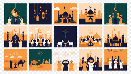 Ramadan Kareem islamic holiday illustrations set © GW