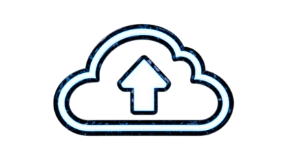 A glowing white cloud icon with an upward arrow on a black background