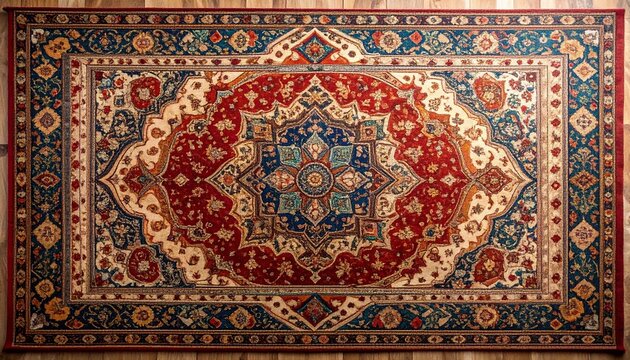 Beautiful authentic Oriental rug with rich colorful patterns traditional Persian style carpet featuring a large central medallion and intricate floral borders