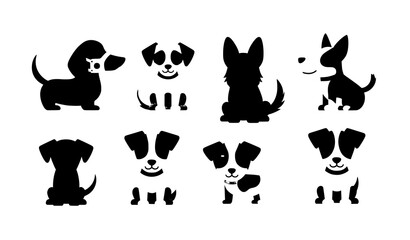Fototapeta na wymiar Cute cartoon dog pets vector set with happy puppies and popular breeds isolated on wh