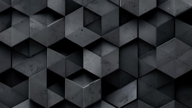 Abstract dark stone blocks in a hexagonal honeycomb arrangement, featuring a rough cement texture and intense contrast for tech and design backdrops
