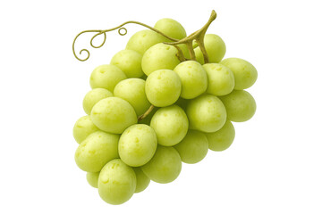 Fresh green grapes bunch with water drops, ripe fruit, healthy snack and natural food on transparent background