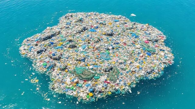 Aerial View of Plastic Pollution in the Ocean, Environmental Disaster, Pollution Patch, Waste Management Issue, Ecological Damage, Marine Debris, Plastic Waste, Ocean Cleanup