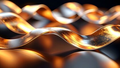 A smooth, flowing ribbon of metallic material with shimmering highlights and reflections