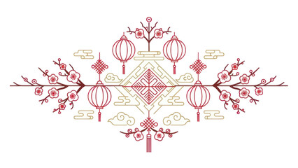 Chinese Lanterns Floral Ornament Design.