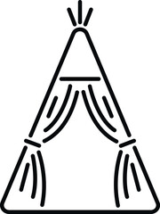 Simple graphic line art drawing illustrating a traditional teepee tent © anatolir