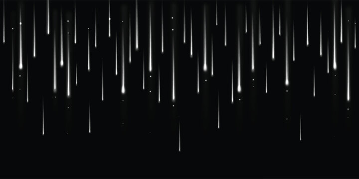Night Sky Light Streaks: Abstract Rain of White Beams Over Black Background