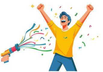 Illustration Happy Young Man Cheering and Celebrating Victory