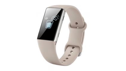 Closeup of a sleek wearable hydration reminder wristband on white background designed to subtly alert users to stay hydrated throughout the day.