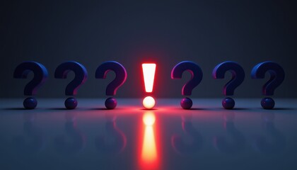 Intriguing Concept of Uncertainty and Surprise with Question Marks and Exclamation Point in Dim Lighting