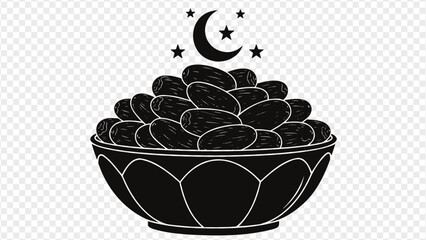 black bowl filled with dates and moon stars