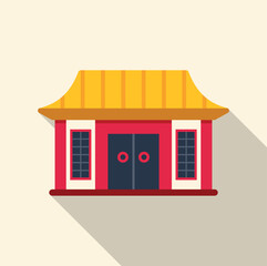 Chinese temple building featuring traditional architecture with a long shadow