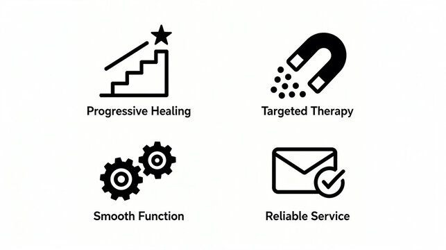 Progressive rehabilitation, targeted therapy, and other elements represent a health plan with smooth functionality and reliable service, suitable for medical materials.
