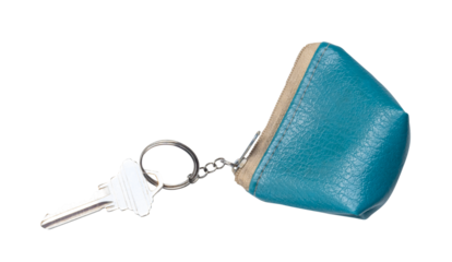 A slilver key in blue keychain isolated with clipping path in png file format