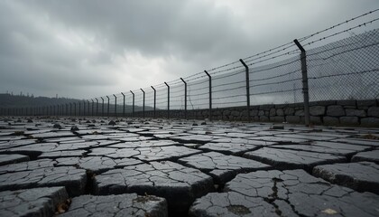 Panoramic view of barbed wire fence on a cloudy day AI Generated Panoramic view of barbed wire fence on a cloudy day AI Generated