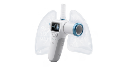 Modern portable spirometer featuring Bluetooth sync enabling virtual consultations and realtime respiratory data sharing with healthcare providers.
