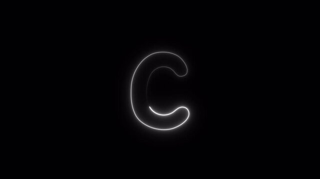 Letter C Text Animation, White Glowing Outline Typography,  C Single English Alphabet Character with Transparent Background in 4K.