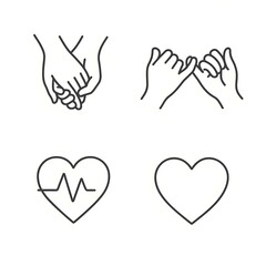 Obraz premium Conceptual Love Line Icons with Hand Holding, Pinky Promise, Heartbeat EKG, and Solid Heart for Loyalty and Relationship Themes