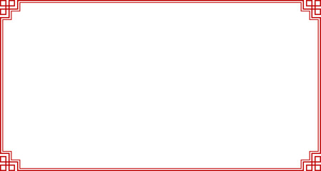 Red rectangle Chinese style frame, outline stroke border with 15 x 8 aspect ratio for 16x9 project ads, social post, presentation, cut out , SVG isolated .