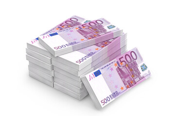Stack of Five Hundred Euro Banknotes on a white background